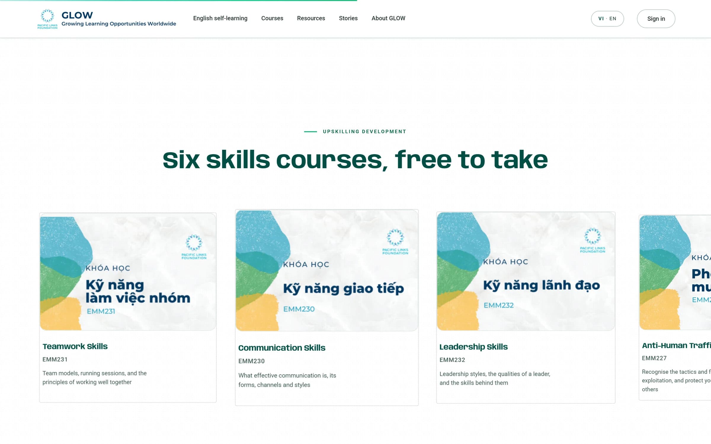 Six free skills courses on the rebuilt GLOW site