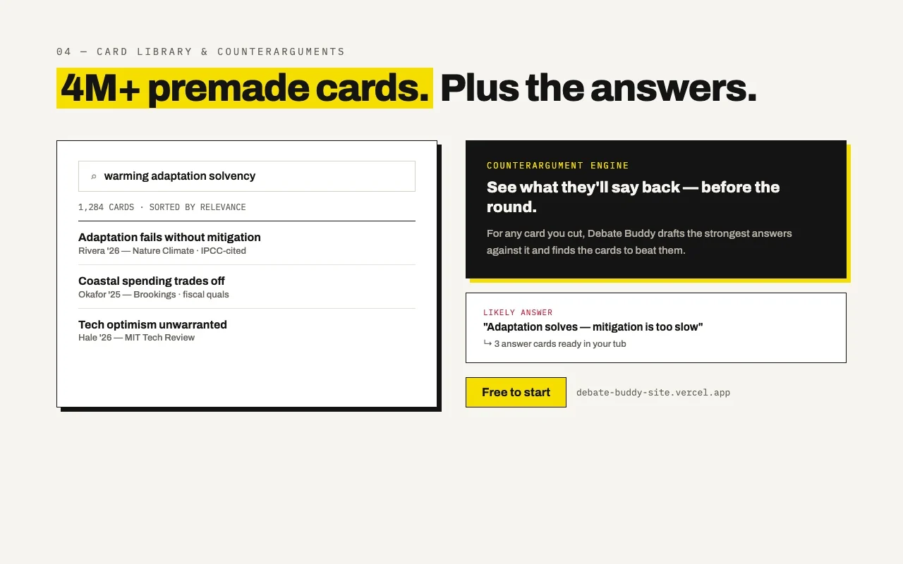 The card library search next to the counterargument engine
