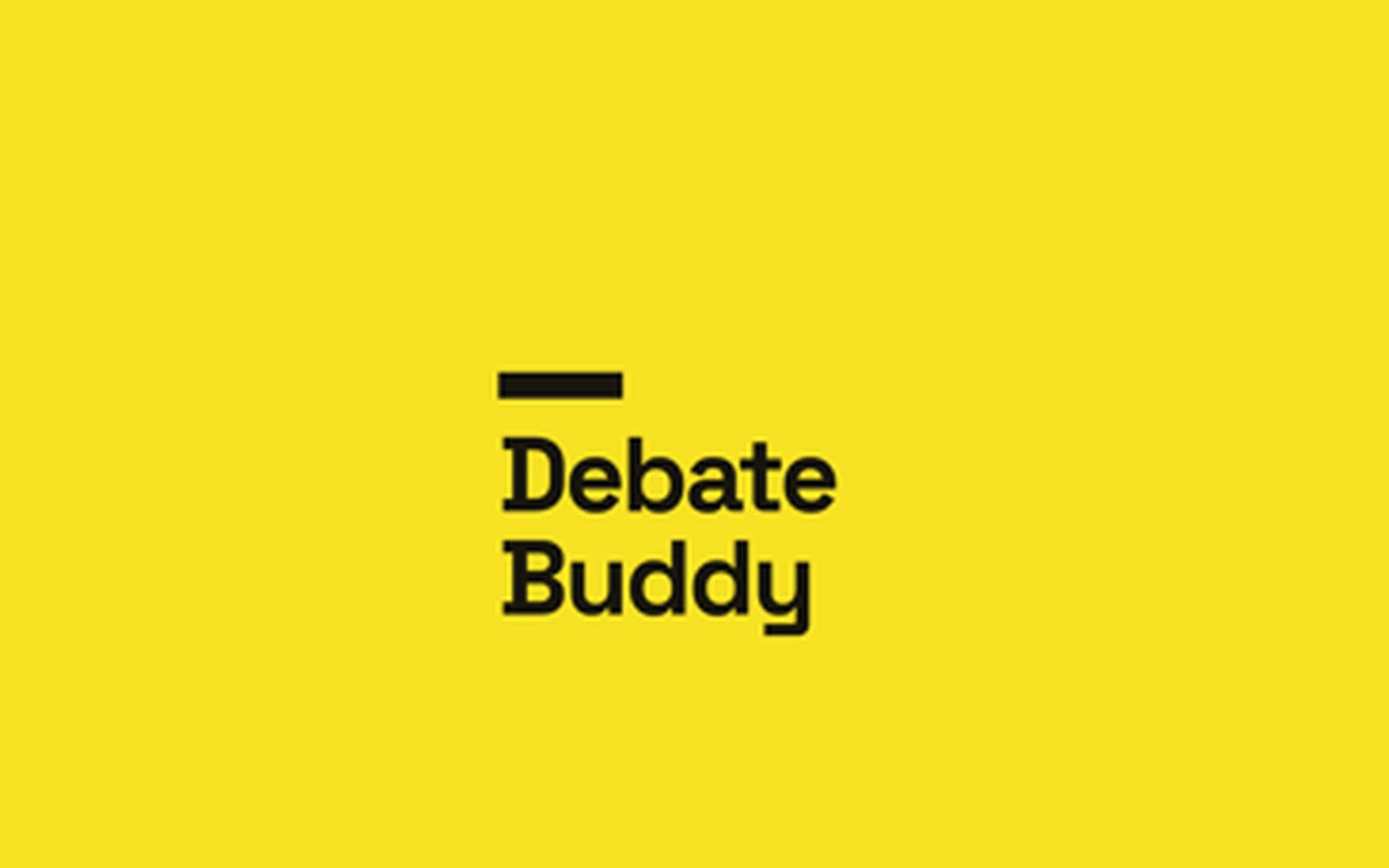 The Debate Buddy icon, black type on yellow